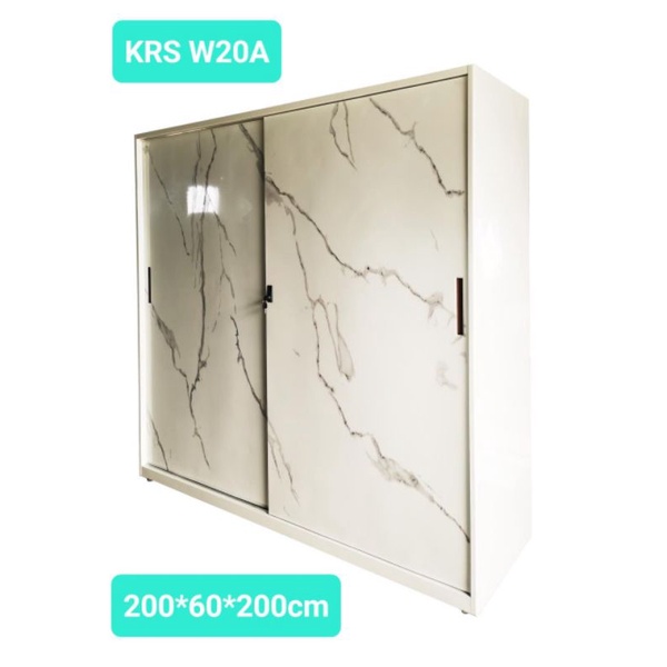 Lemari Pakaian Sliding Besi 5 Pintu Import Corak Marmer Jumbo 200x60x200cm Krs W20A