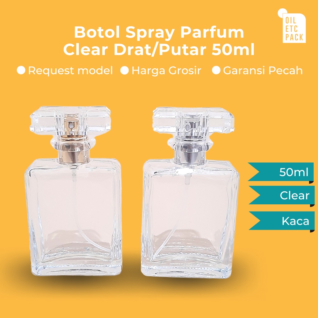 Botol CHNL Spray Parfum Kaca Clear 50ml Drat/Putar  (TANPA ALAT)/ Wadah Kosong Isi Ulang Minyak Wangi Travel Unik