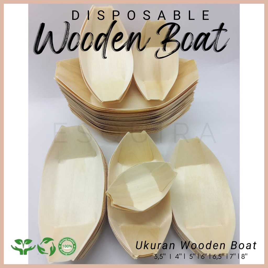 Wooden Food Boat / Japanese Food Boat / Takoyaki Plate 6 Inch / Piring Takoyaki / 50 PCS / WS1060