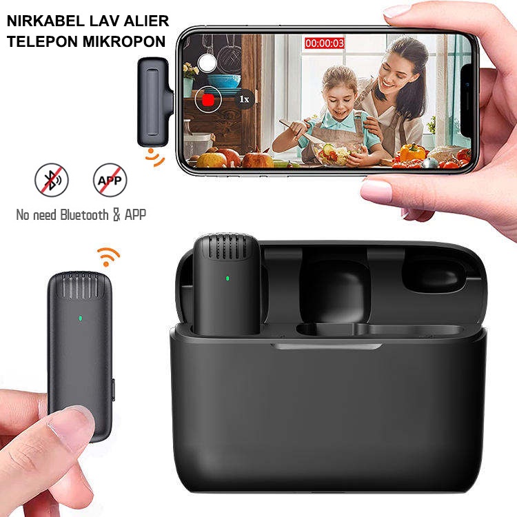 TOPSPOT 2.4G Mikrofon Lavalier Nirkabel Plug &amp; Play Mic Kerah Ganda dengan Casing Pengisi Daya Tampilan Daya Mikrofon Stream Vlog Perekaman Video Pengurangan Kebisingan Sinkronisasi Otomatis