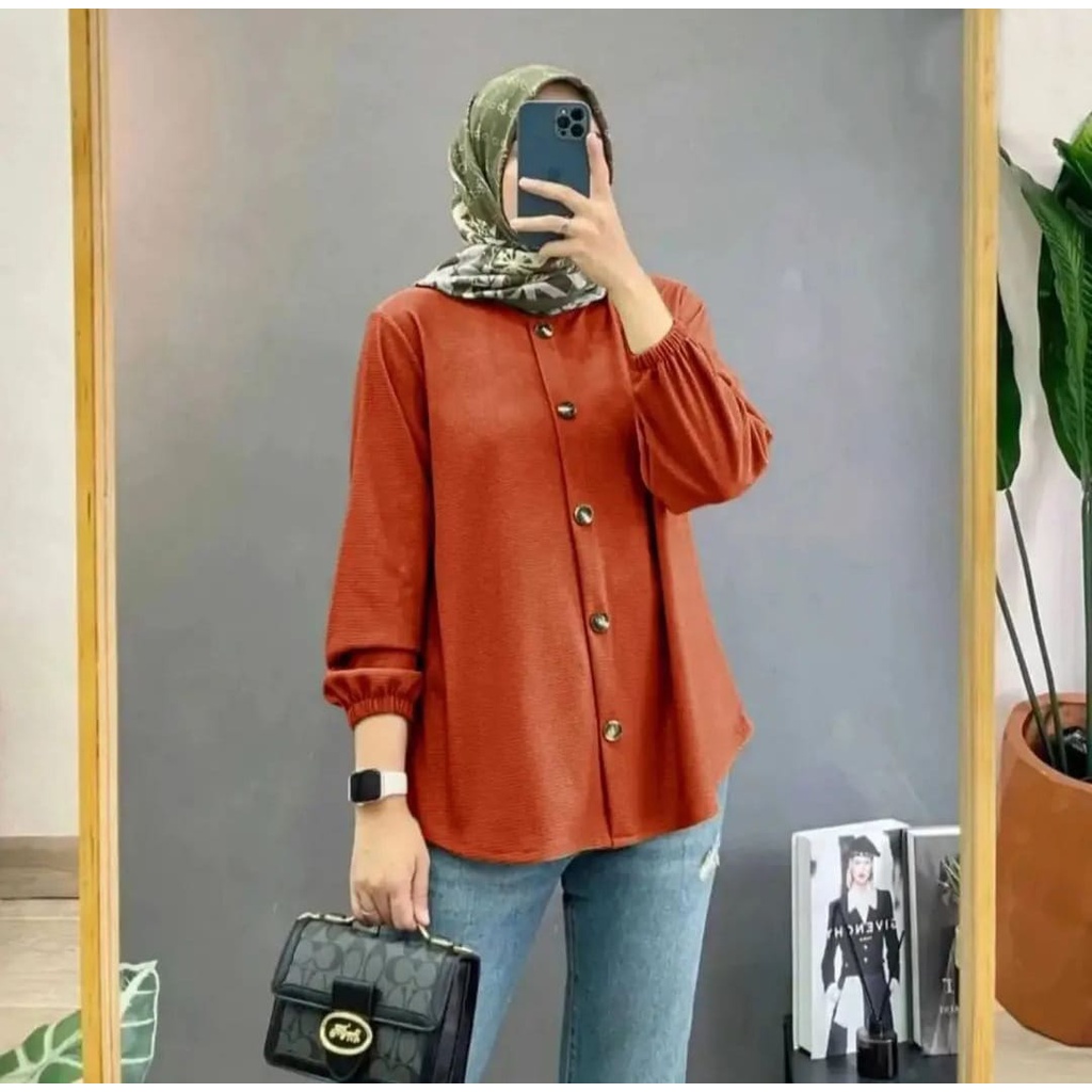 DEVANCA BLUS KEKINIAN TERBARU ATASAN CEWEK OOTD LD 110 FULL KANCING AKTIF / PAKAIAN KEMEJA WOMEN MOTIF POLOS / FASHION CANTIK / OUTFIT VINTAGE LADIES / SETT HIJAB MUSLIMAH