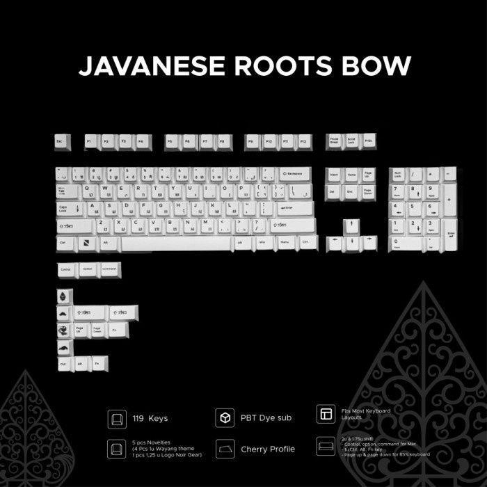 Noir Keycaps Javanese Roots BOW Full Set PBT Dye Sub Cherry Profile