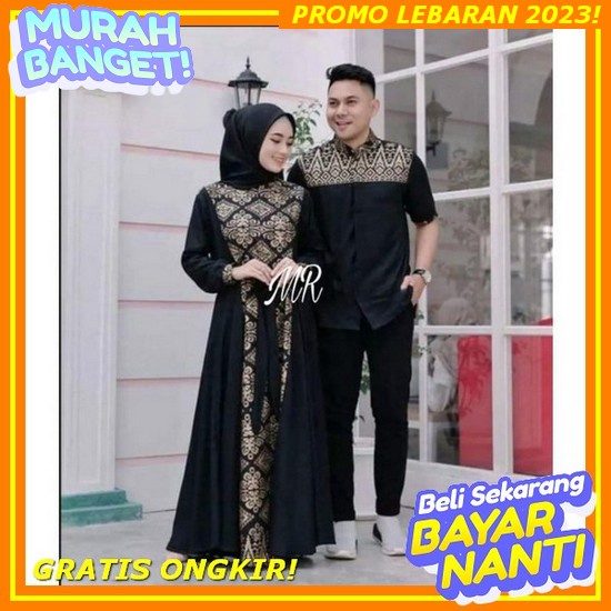Sarimbit Keluarga Nubua Atalia & Kamil Black - Baju Couple Gamis Koko Cp Irwansyah Batik, Couple Pas