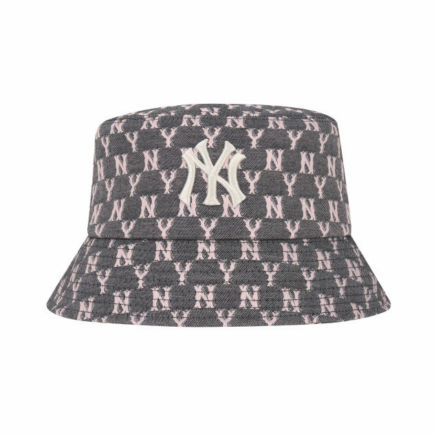 MLB NY Yankees Monogram Jacquard Bucket Hat Grey/Pink 100% Original