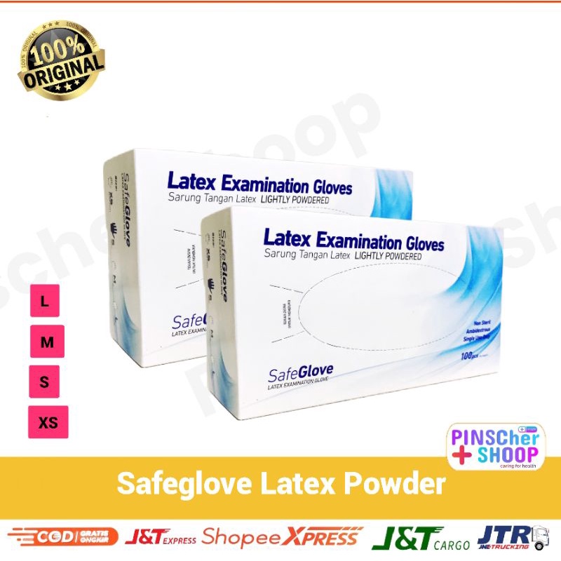 SARUNG TANGAN LATEX MERK SAFEGLOVE HANDSCOON LATEX BEDAK ISI 100 / BOX