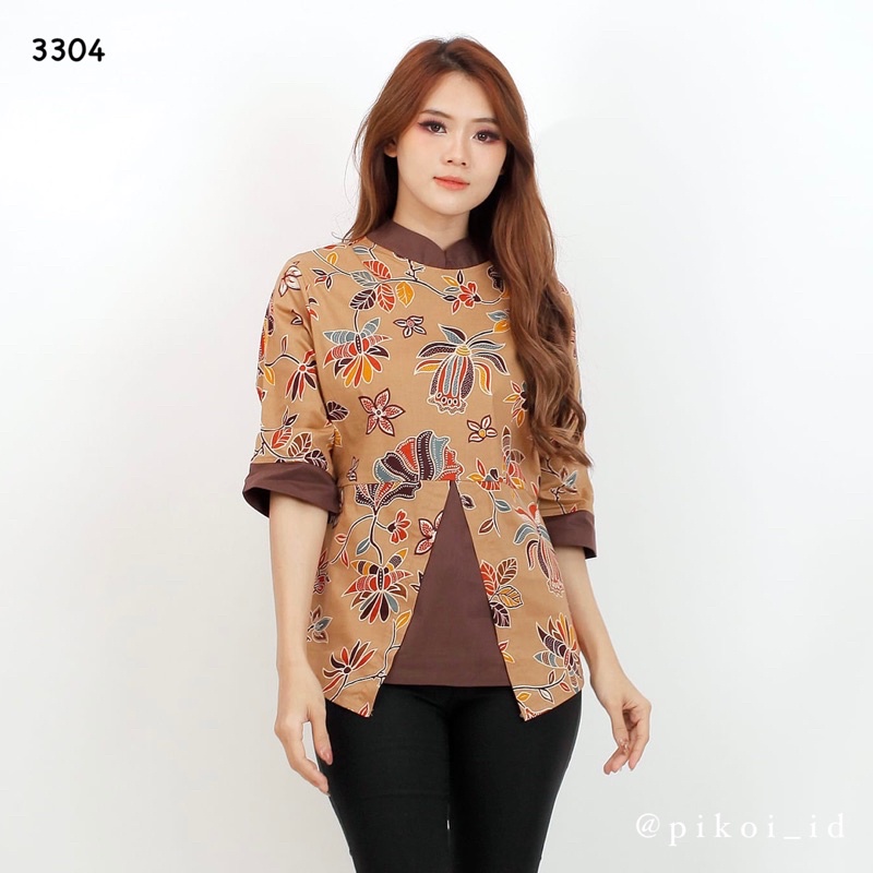 Atasan batik wanita / baju batik peplum wanita lengan panjang kancing busui / batik kimono / 3304