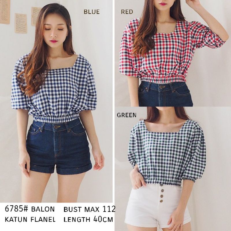 6785 / Atasan wanita pakaian wanita balon crop top lengan pendek korean style kekinian remaja abg ba