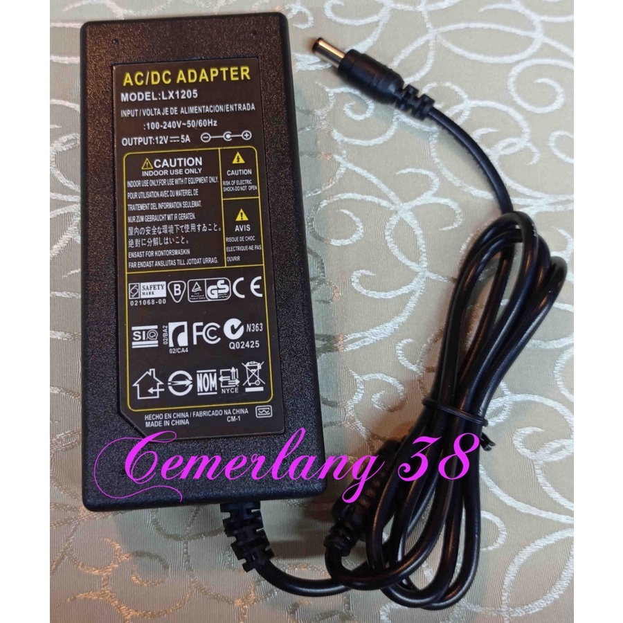 Adaptor 5A 12V + Kabel Power adaptor cctv adaptor dvr 12 V 5 A