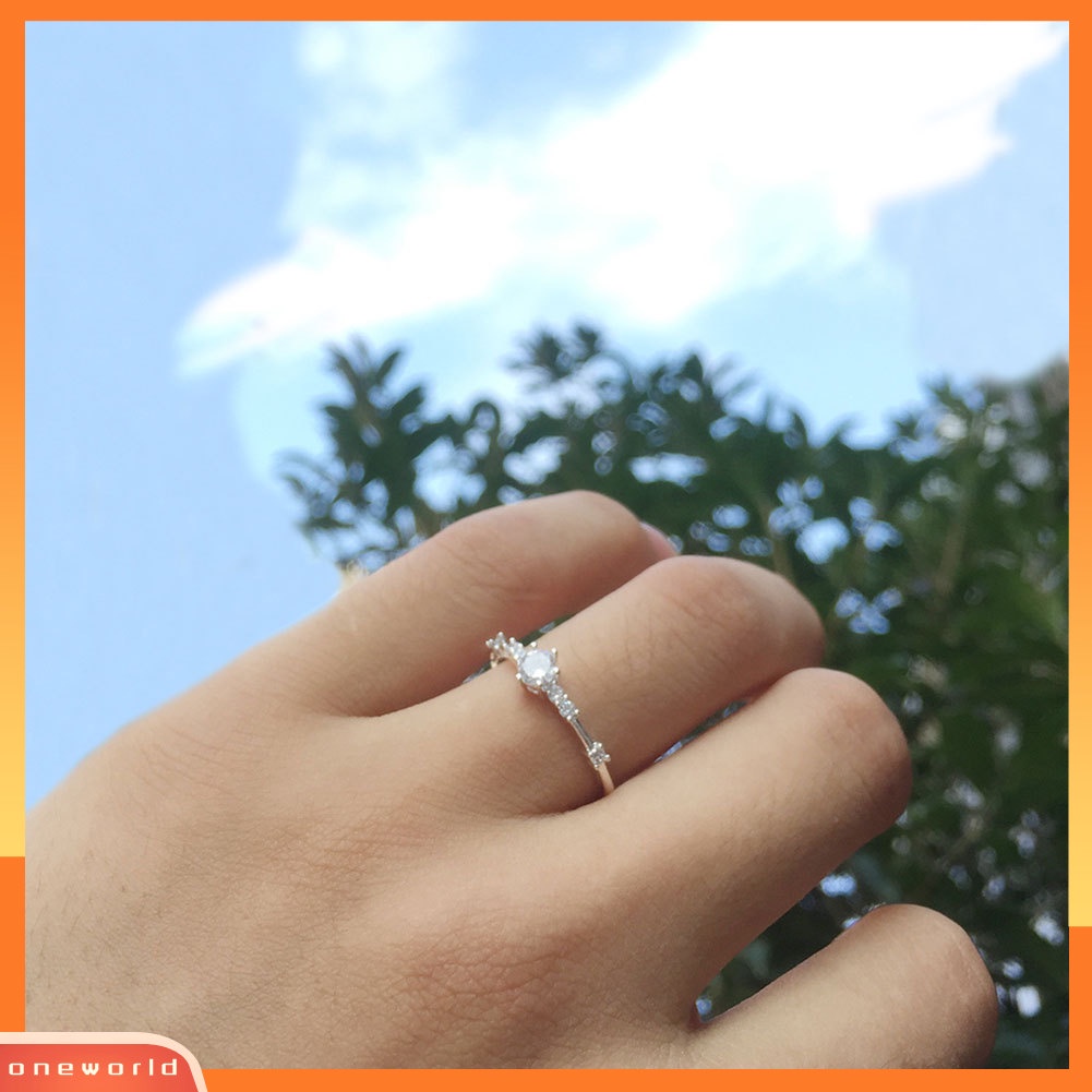 {oneworld} Wanita Tujuh Berlian Imitasi Bertatahkan Pernikahan Pertunangan Cincin Fashion Hadiah Tipis Band