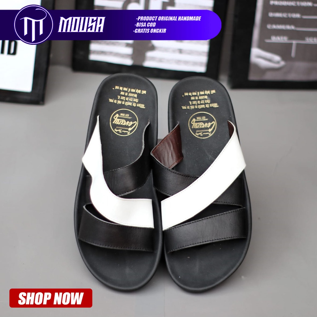 Sandal Slide Slip On Pria Kulit Asli Mousa Kairi