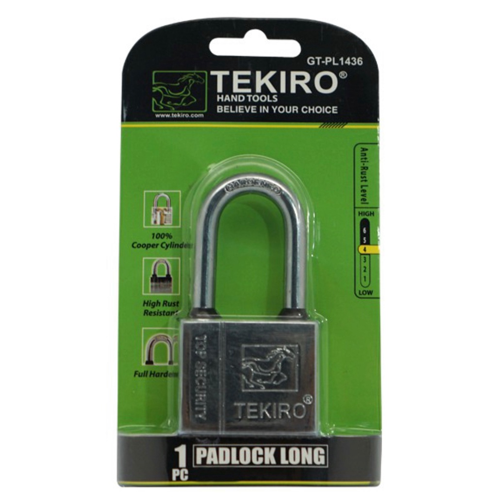 Gembok TEKIRO Putih 40mm 50mm 60mm LEHER PANJANG 40L 50L 60L - Kunci Gantung Crom Bagus - Gembok  Pu