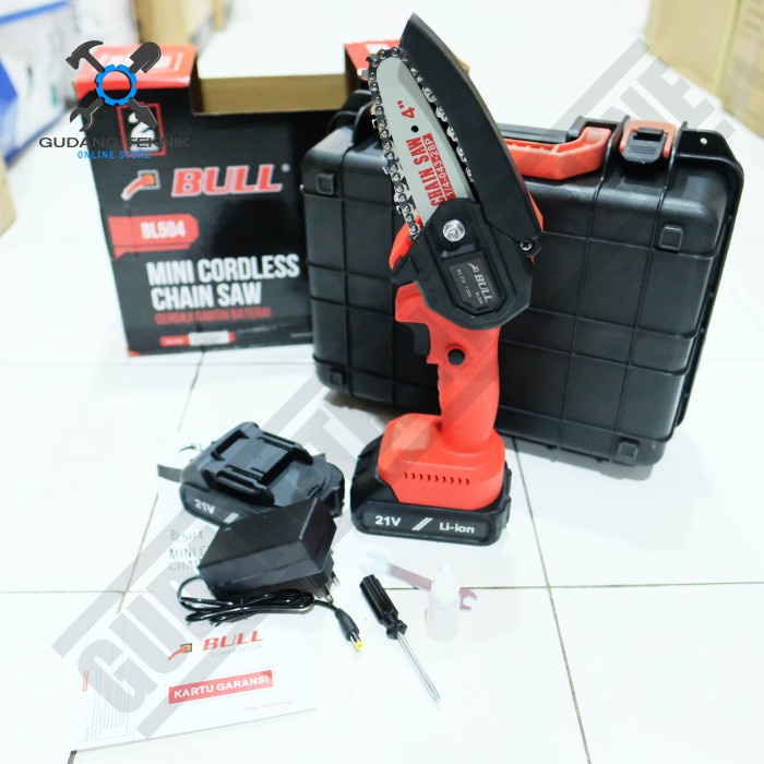 Mesin Gergaji Rantai Tangan Mini BATERAI 4&quot; BL504 BULL / CORDLESS Mini Chainsaw 4 Inch Potong Kayu BL 504 BULL