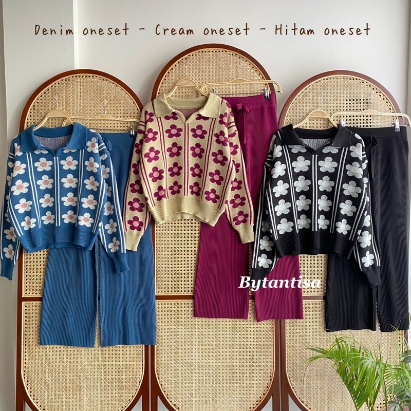 ONESET SETELAN RAJUT LUSSY MOTIF BUNGA