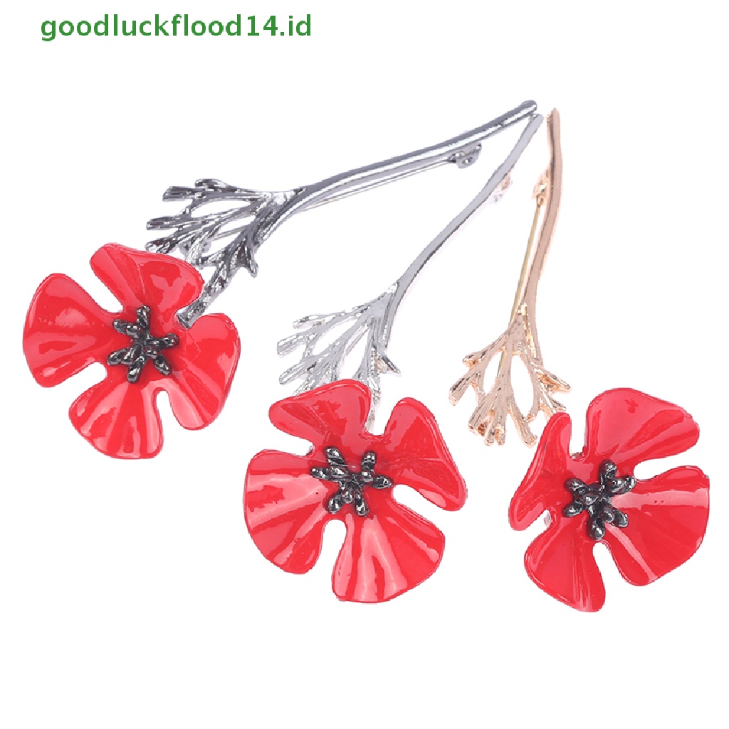 [GOOGFOUR] 1pcs Retro Kreatif Poppy Bunga Bros Jas Pakaian Kemeja Kerah Pin Brooch [Atasan]