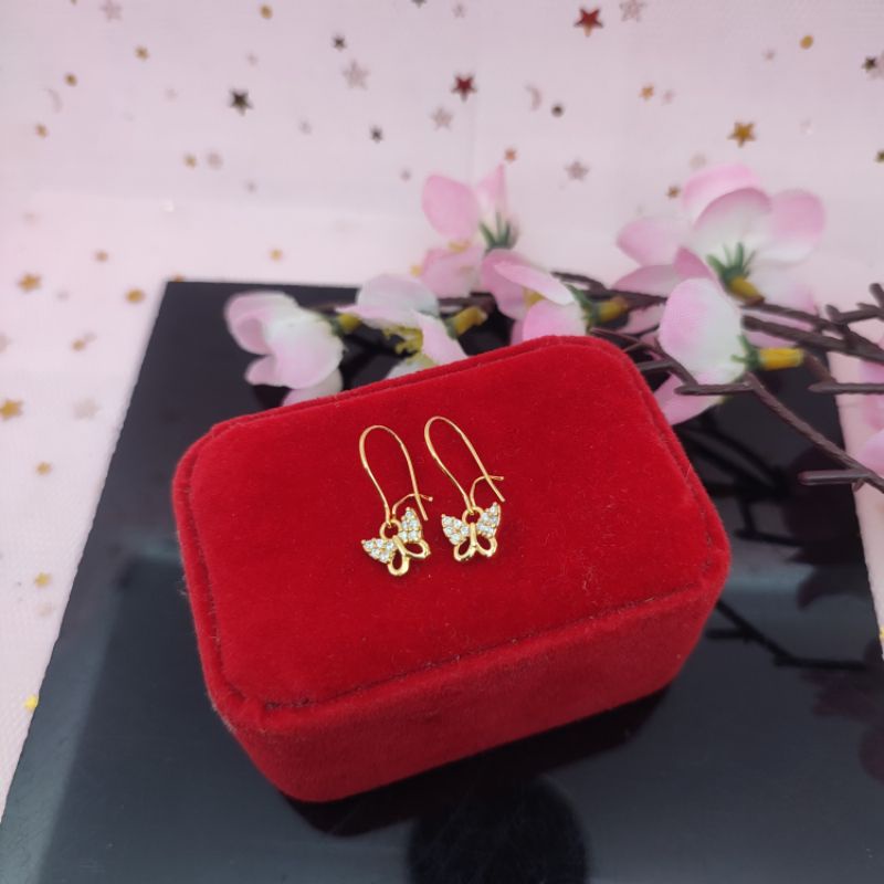 Anting permata bulat lapis emas anti karat