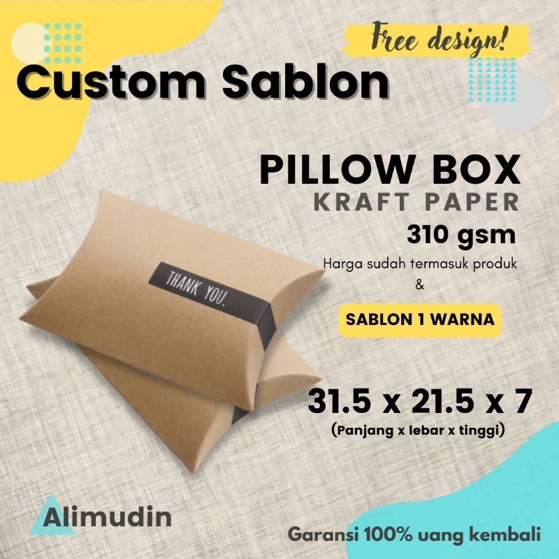 

Pillow Box 31 x 21 x 7 Kraft Paper Bantal Gift Souvenir Custom Sablon