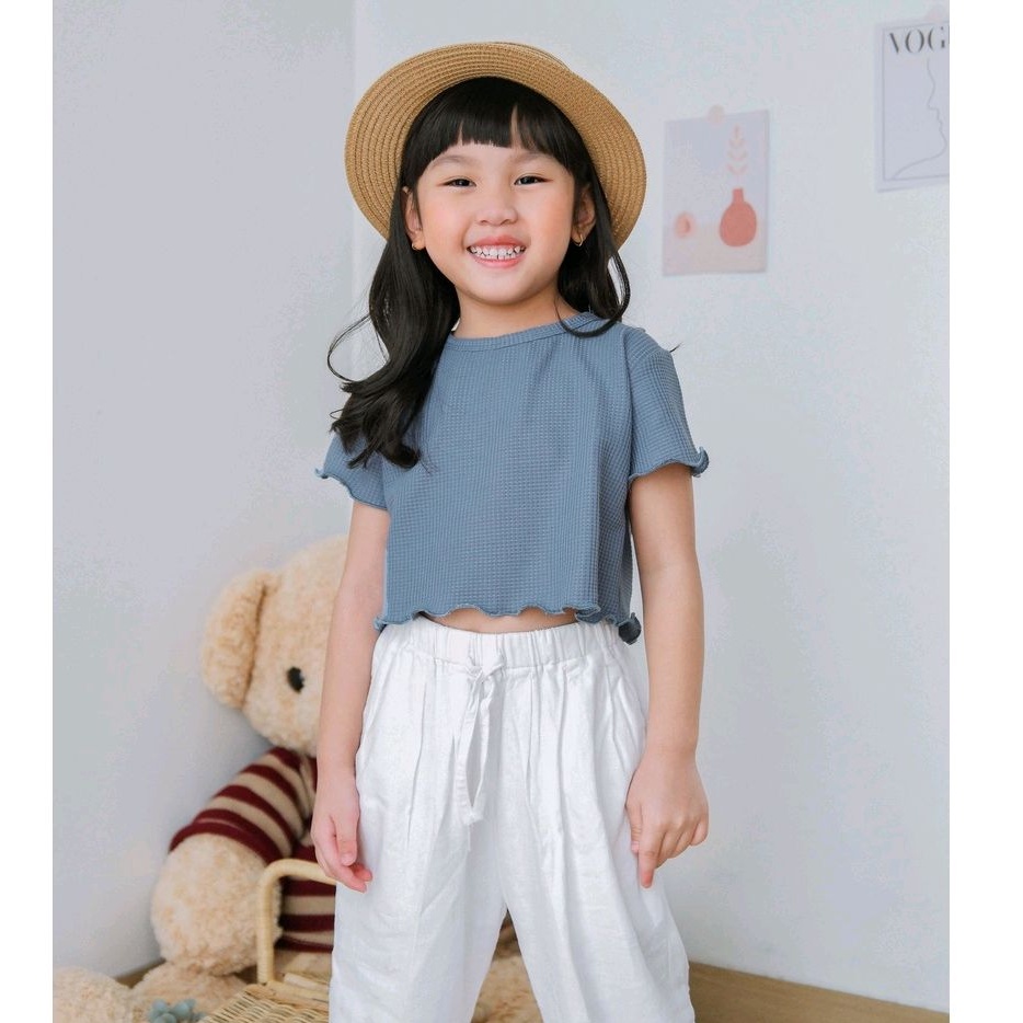 LIANKA WAFFLE TOP | Kaos Waffle Anak | Atasan Polos Anak | Baju Unisex | Blouse kotak-kotak anak | Kaos ruffle anak | Kaos basic anak