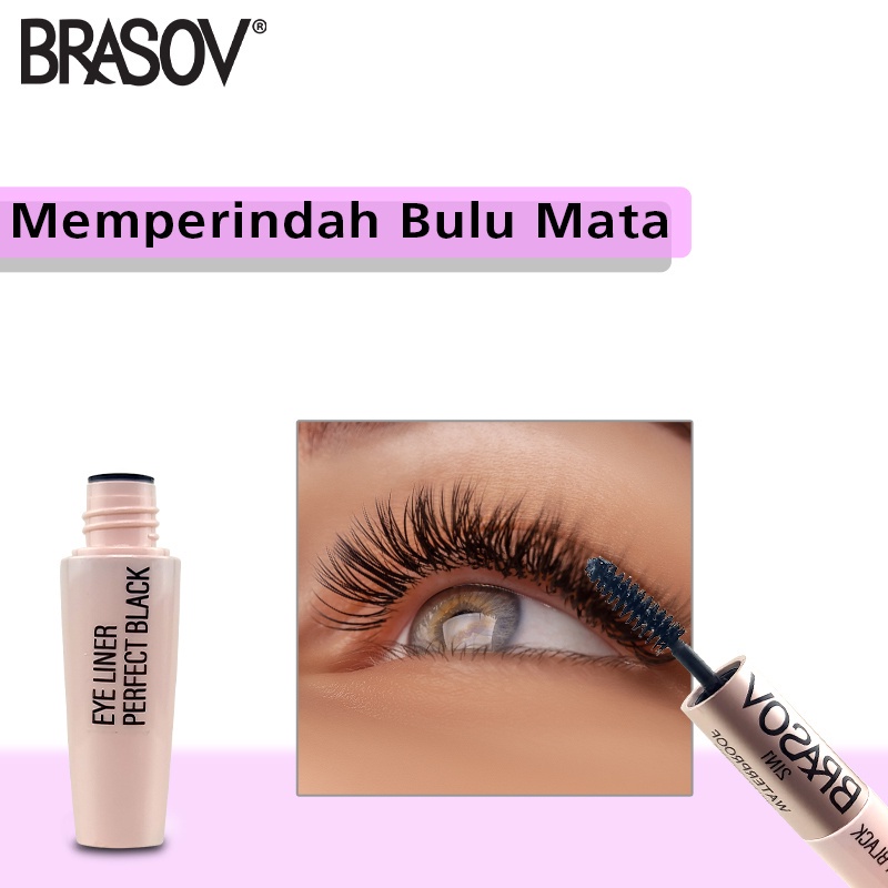 Brasov Volume Mascara dan Eyeliner 2 in 1 Hitam MakeUp Waterproof BPOM | Maskara &amp; Eyeliner Brasov 100% Original