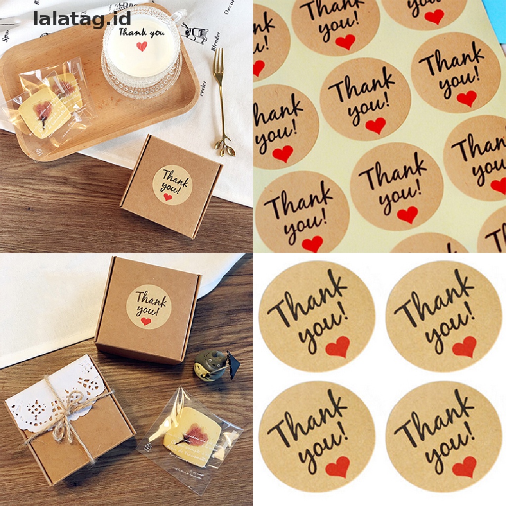 [lalatag] 60pcs Kertas Kraft Love Hati &quot;Thank You&quot; Stiker Hias Baking Sealing Pasta [ID]