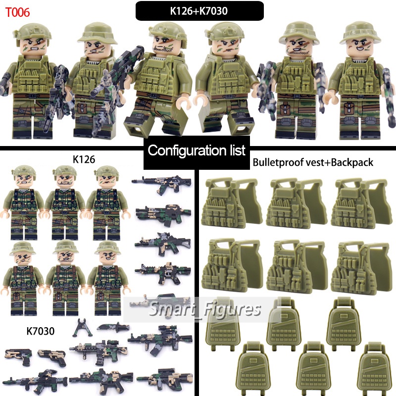 Angka Mini Set SWAT Khusus Polisi Dengan Ransel Rompi Sabuk Lengan Bom Pembuangan Baju Minifigures DIY Mainan Hadiah