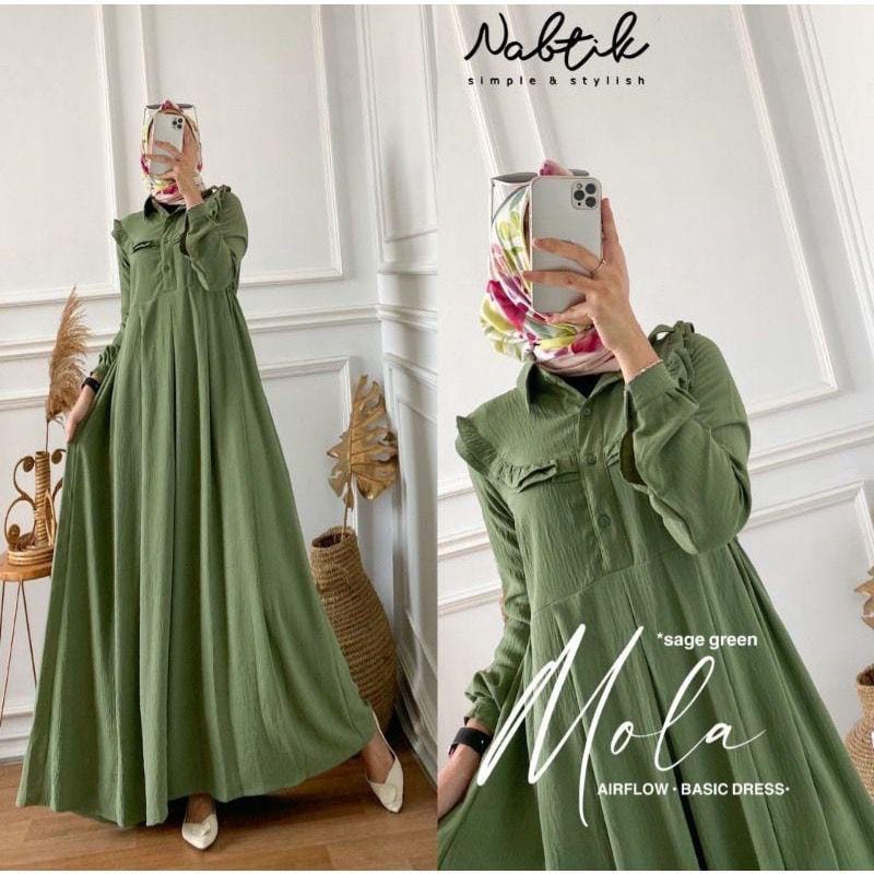 GAMIS MUSLIMAH MOLA DRESS CRINCLE AIRFLOW // DRESS WANITA KANCING AKTIF