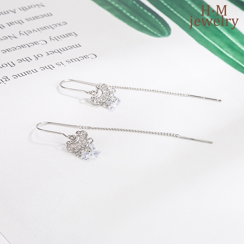 Anting Gantung S925 Perak AAA Zirkon Rumbai Safety Lock 2023anting Bermutu Tinggi Baru