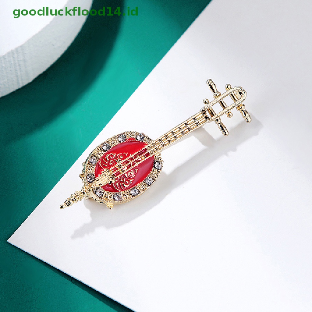 [GOOGFOUR] Fashion Violin Pipa Pin Bros Berlian Imitasi Alat Musik Brooch Pins [TOP]