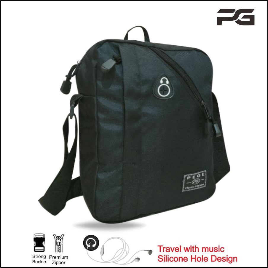 Tas Selempang Bahu Pria PEGE Eizen Model Simpel Hitam - PG 8948