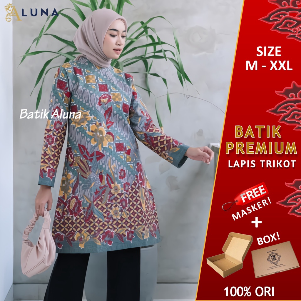 Batik Wanita Tunik Lengan Panjang Dewasa Terbaru Katun Lapis Trikot Premium Modern Batik Kerja Kantor Kondangan Size M L XL XXL 120