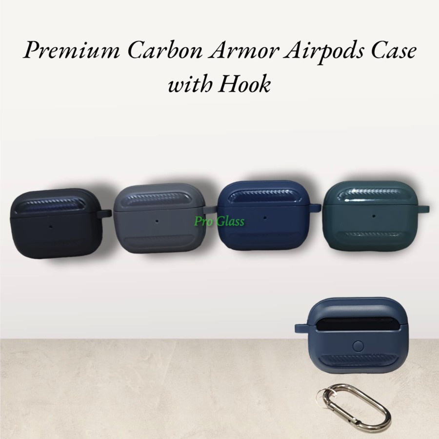 Airpods 1 2 3 Pro 2 Premium Carbon Armor Soft Case with Hook Strap