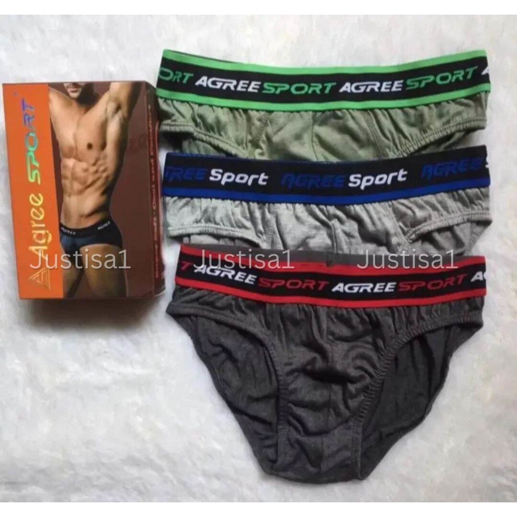 AGREE..3 Pcs Celana Dalam Pria Dewasa /  Kotak isi 3 Pcs ) CD Pria Dewasa - MENS BRIEF - AGREE SPORT Berkualitas