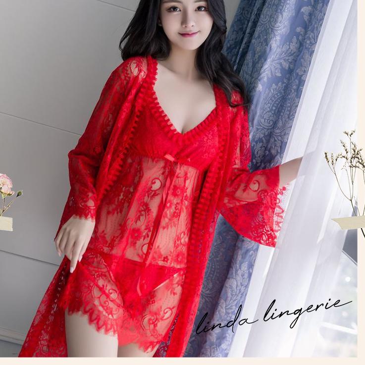 [SSD.06Ja23o] LindaGalz Lingerie Sexy Baju Tidur Sexy Lingerie Big Size Kimono Lingerie Elena 1263