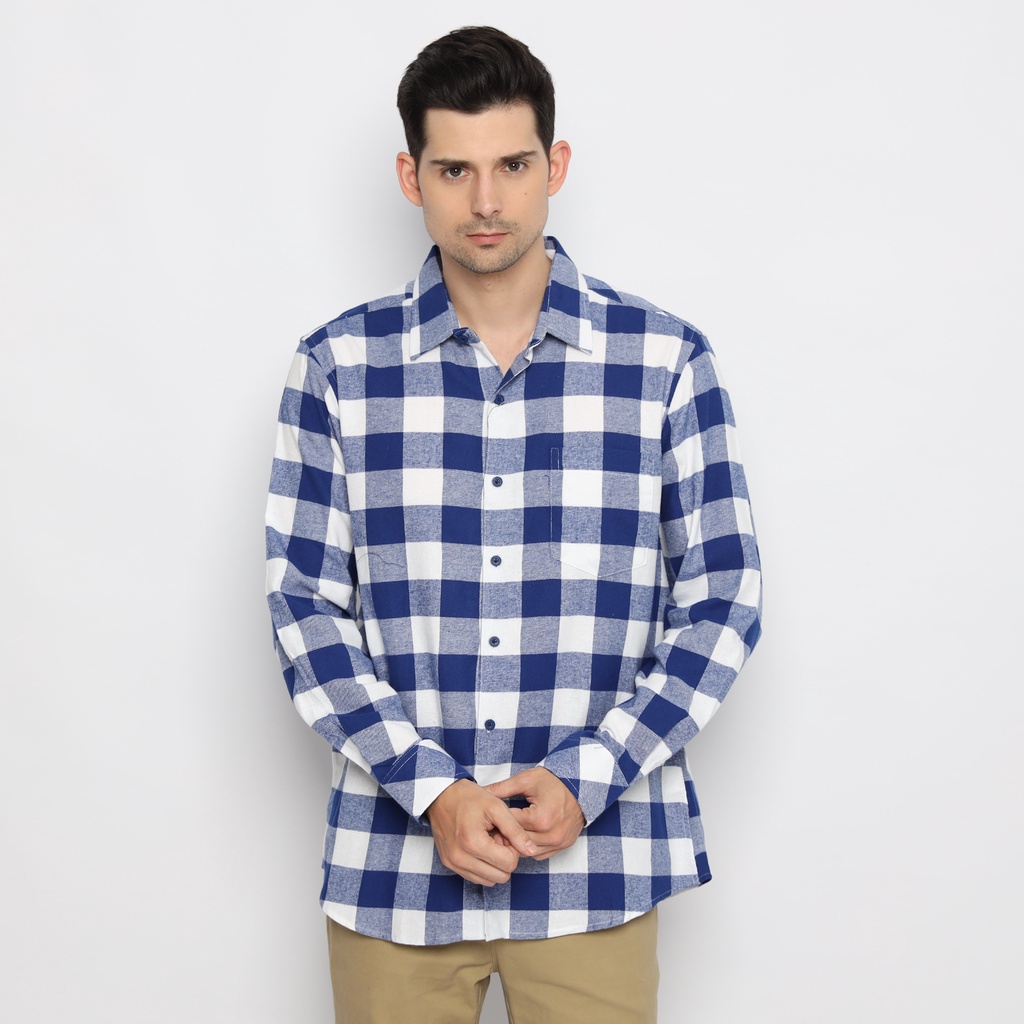 Platini Kemeja Pria Flanel Panjang Biru 76363