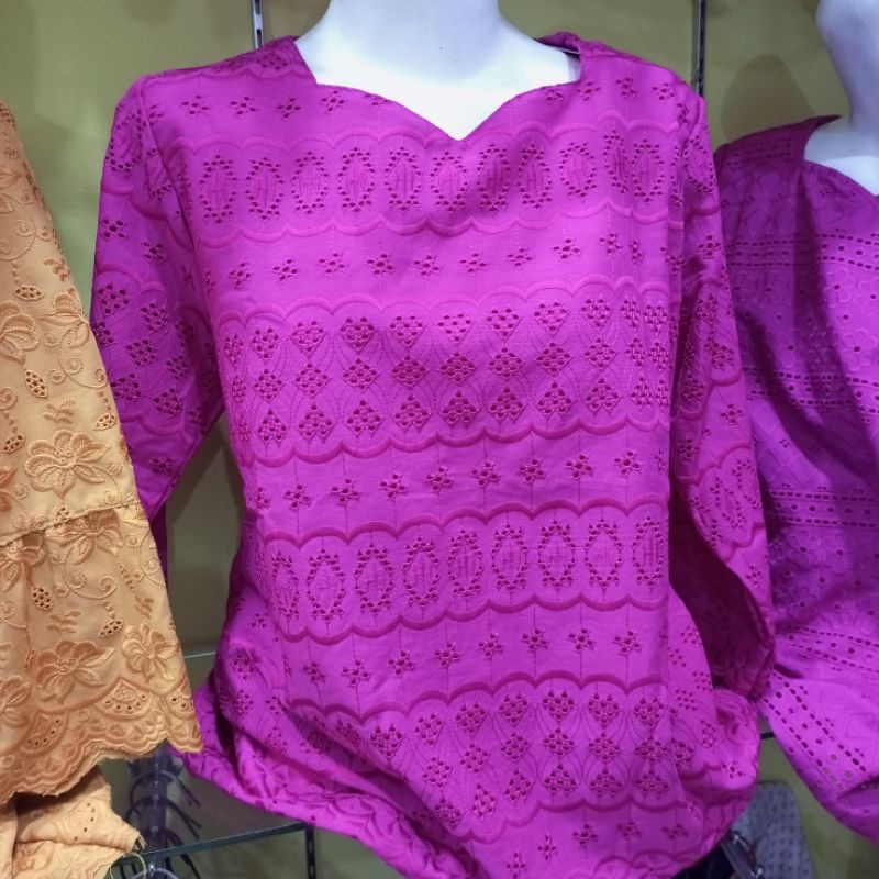 BAJU ATASAN BLUS KATUN BOLONG KATUN BANGKOK KATUN BORDIR LENGAN 7/8 SIZE XL XXL LD 100-108 WARNA HIJ