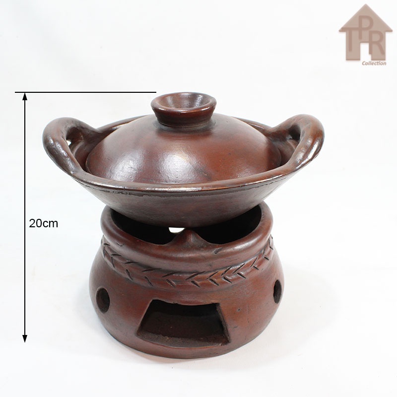 Gerabah - Set Wajan Tanah Liat Natural D20 + Tungku S Food Grade