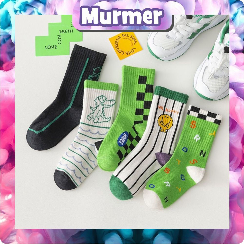 MurmerOfficial  Kaos Kaki Anak Lucu Kaus Kaki Bayi Motif Karakter Green White Black Series KK066