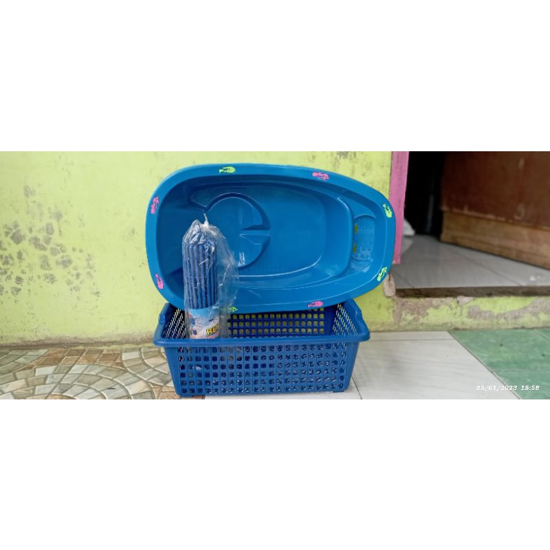 PAKET HEMAT 1 SET BAK MANDI BAYI + KERANJANG BAJU + FOLDING 20 STIK