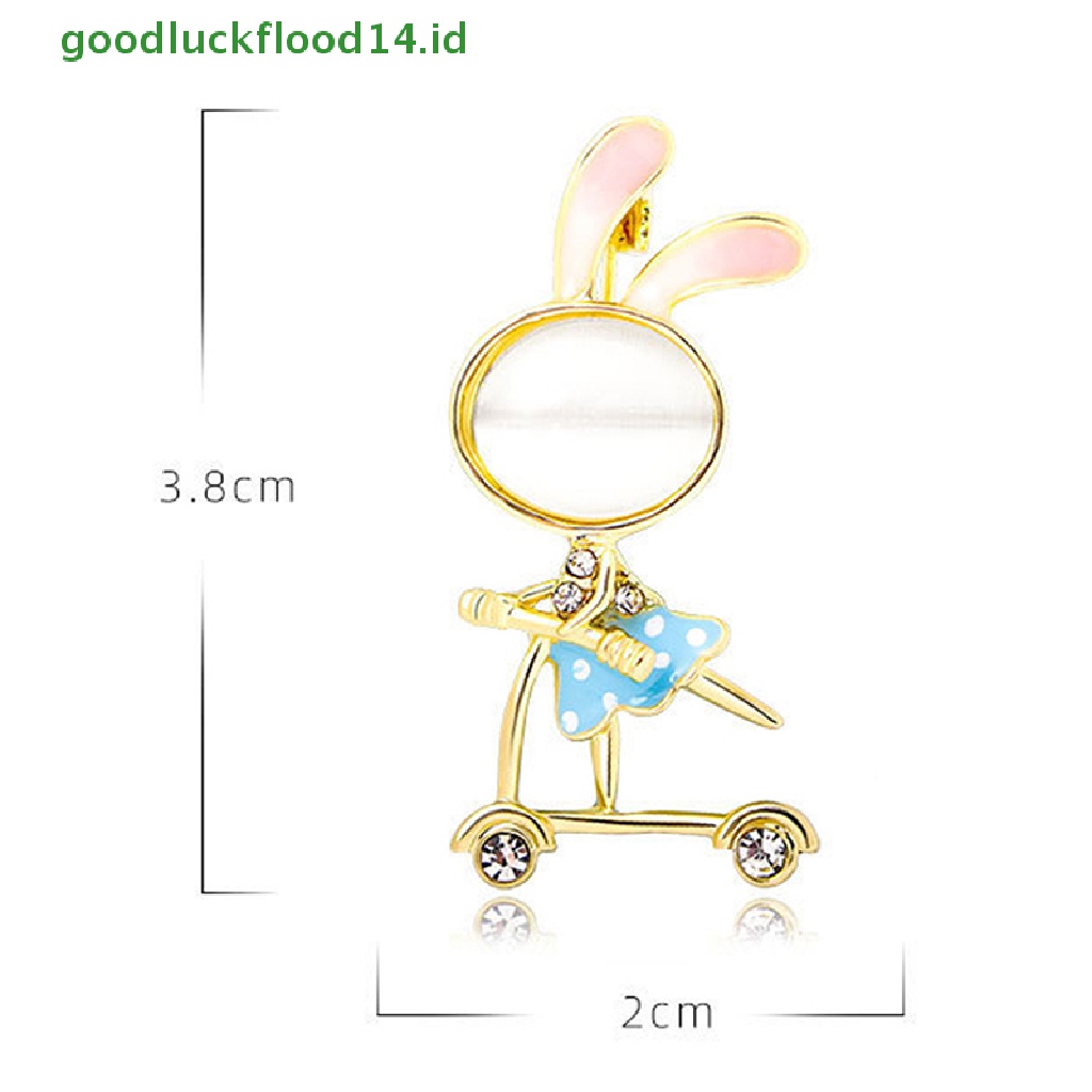 [GOOGFOUR] Opal Bunny On Skateboard Bros Untuk Wanita Kartun Rabbite Pin Enamel Hewan Pin Aksesoris Pakaian Fashion Perhiasan Hadiah [TOP]