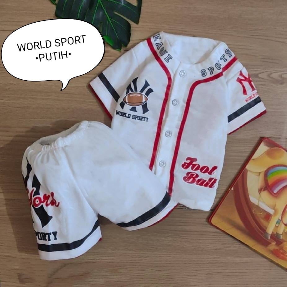 Setelan Baju Anak Laki-laki Atasan Dan Celana Bahan Kaos Lengan Dan Celana Pendek Motif World Sport Estimasi Usia 3-12 Bulan