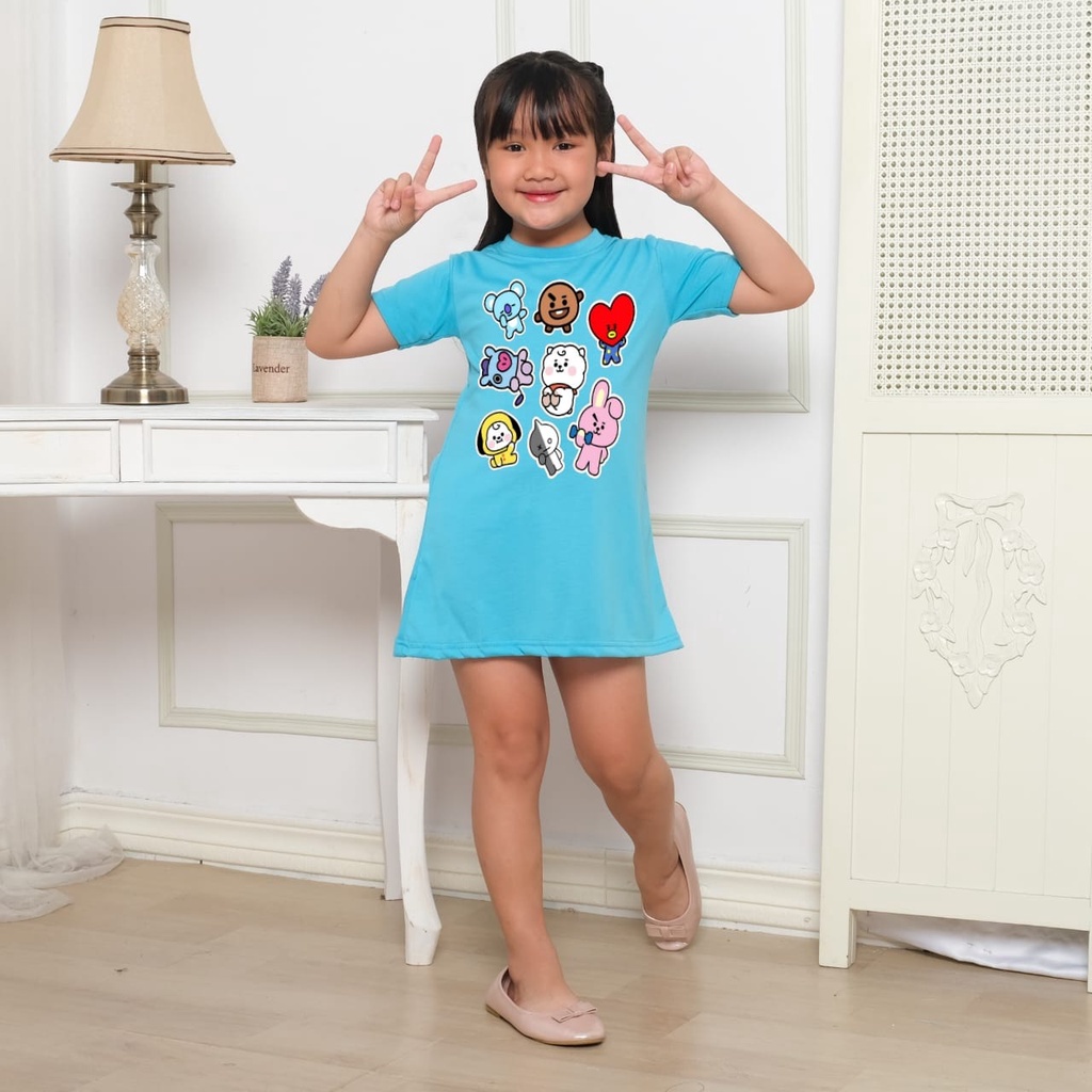 Hzl_outfit DRESS FOR GIRL KIDS BT21 GYM/DRESS ANAK PEREMPUAN M.L.XL