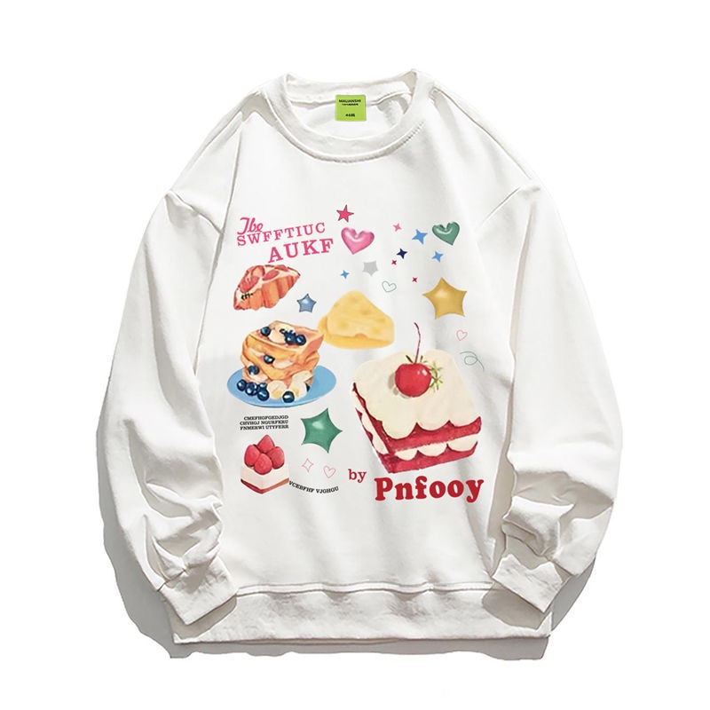 ☂Gadis manis pelajar lucu print all-match sweater leher bulat gaya Jepang desain all-match longgar atasan mid-length trendi