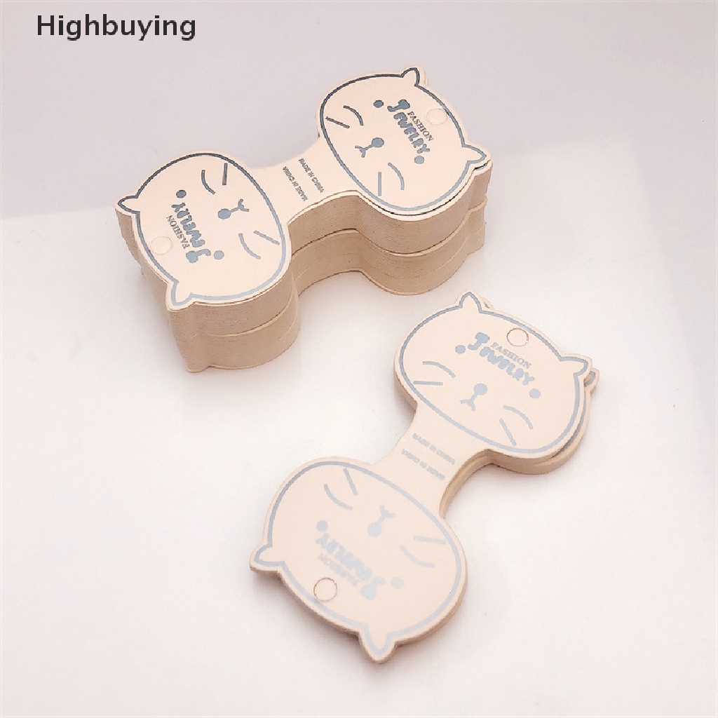 Hbid 50pcs Kartu Tag Packing Kertas Kraft Wajah Kucing Handmade Rambut Perhiasan Display Stamp Glory