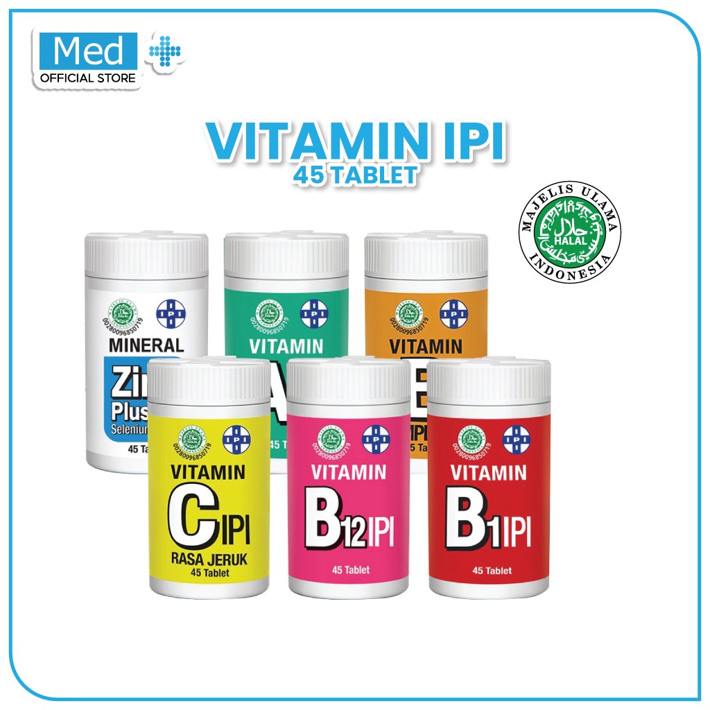 Foto Med+ Vitamin C IPI / Vitamin B12 IPI / Vitamin B1 IPI / Vitamin B Compelx IPI / Vitamin A IPI - Memelihara Kesehatan & Memenuhi Kebutuhan Vitamin (1 Btl isi 45 Tablet)
