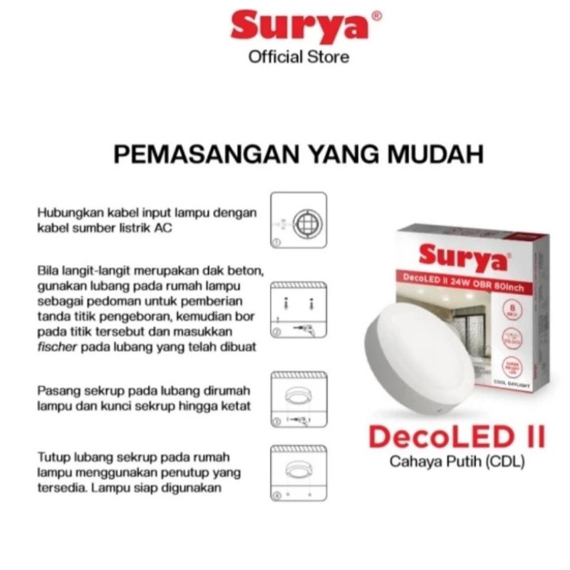 SURYA Lampu Panel / Downlight LED DecoLED 24W OBR (GARANSI 1 Tahun)