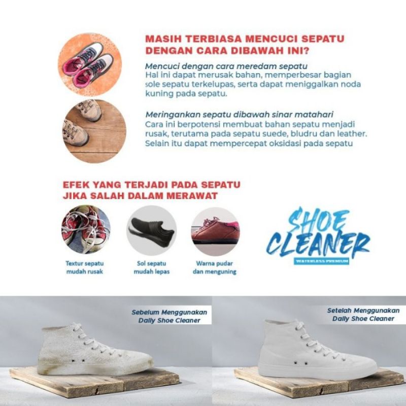 Pembersih Sepatu Pria Dan Wanita Daily Shoe Cleaner Waterless / Pembersih Dan Pemutih Sepatu Ampuh