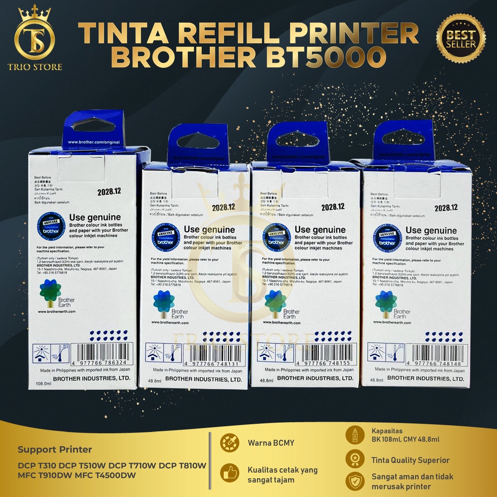 1 SET 4 PCS Tinta Brother BTD60BK BT5000 For Printer DCP T310 T510W T710W T810W