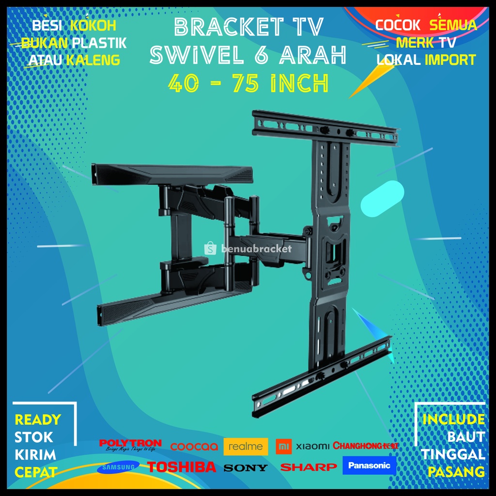 Bracket TV 55 43 50 32 40 60 55 70 42 49 75 Inch Dijamin Cocok LED LCD Plasma 32 - 75 In 6 Arah Universal Breket TV Briket TV Braket TV Gantungan TV Tembok Tempelan TV Dinding BB1 North Bayou P6