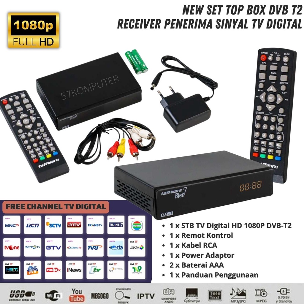 TV Digital Set Top Box STB DVB T2 Paket Set Box Siaran TV Digital Jernih Bersih Kualitas HD 1080P