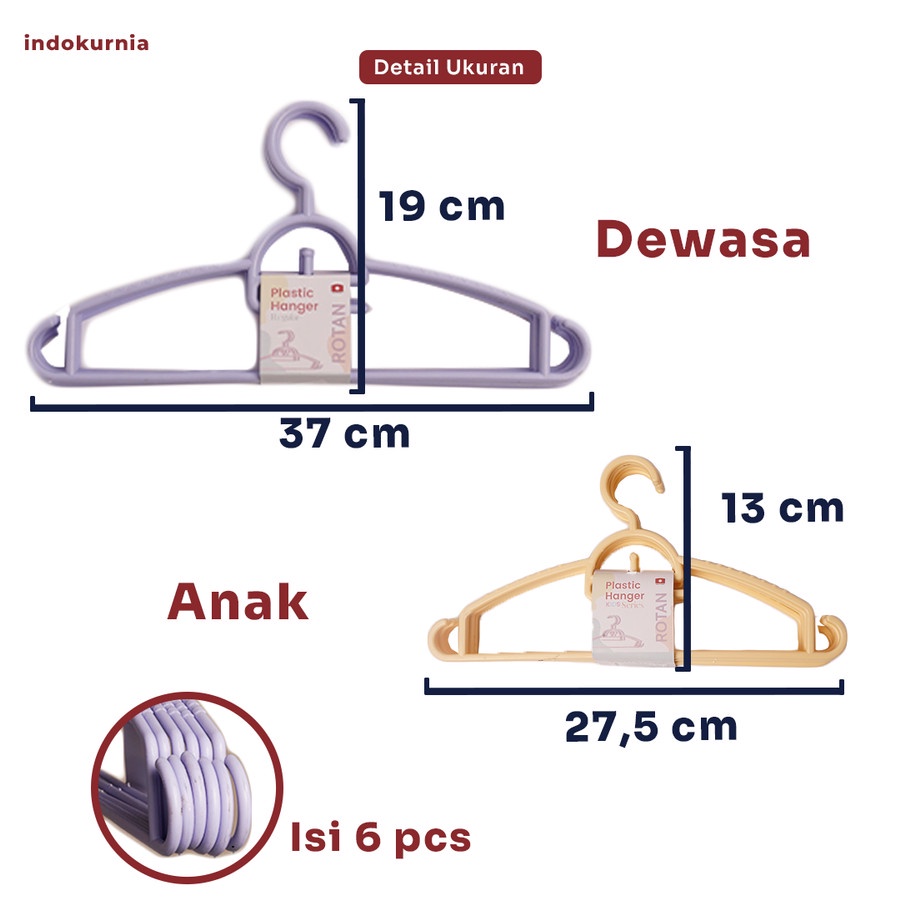 IK - 6PCS GANTUNGAN BAJU PLASTIK PASTEL MOTIF ROTAN HANGER JAPAN STYLE