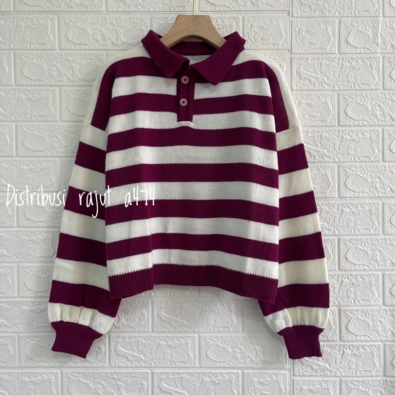 POLO SWEATER STARLA BLASTER BLOUSE STRIPPE LENGAN PANJANG-Magenta starla